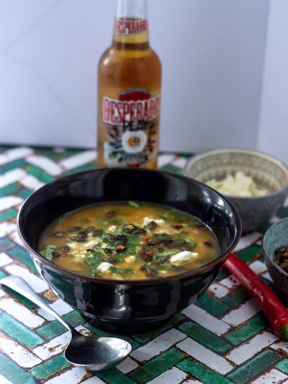 Vegan Green Chilli Hominy Soup